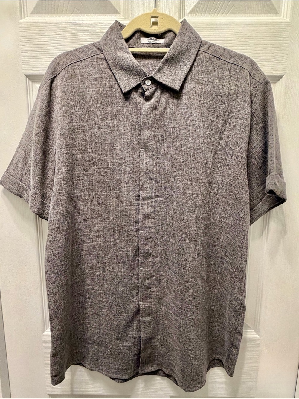 COOFANDY Gray Hidden Button Short Sleeve Shirt M